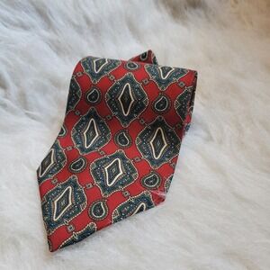 Vintage Christian Dior Monsieur Tie Mens Red Silk Geometric USA Made Classic 90s